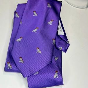 CM Bellagio 100% Italian Silk Necktie Purple w/dogs
